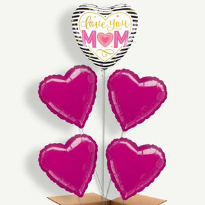 Love You Mum 5 Balloon Clusters Inflated with Helium