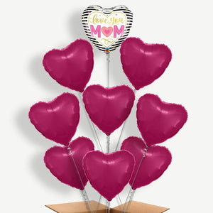 Love You Mum 9 Balloon Bundle Inflated with Helium