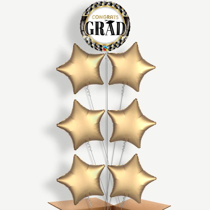 Black Gold Silver Graduation Helium Balloon Arrangement | Party Save Smile