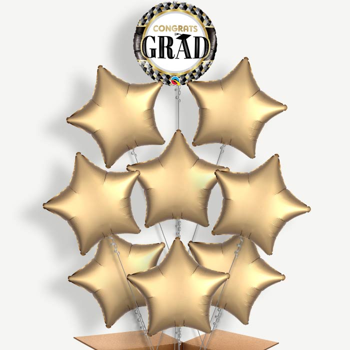 Black Gold Silver Graduation Helium Balloon Bundle | Party Save Smile