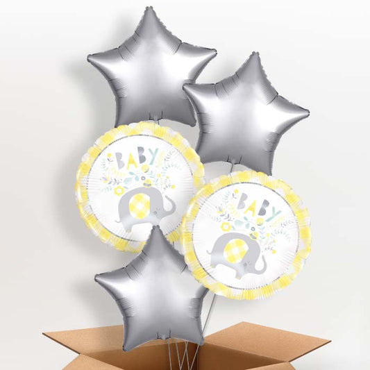 Yellow Elephant Baby Shower Helium Balloon in a Box - 5 Balloons | Party Save Smile