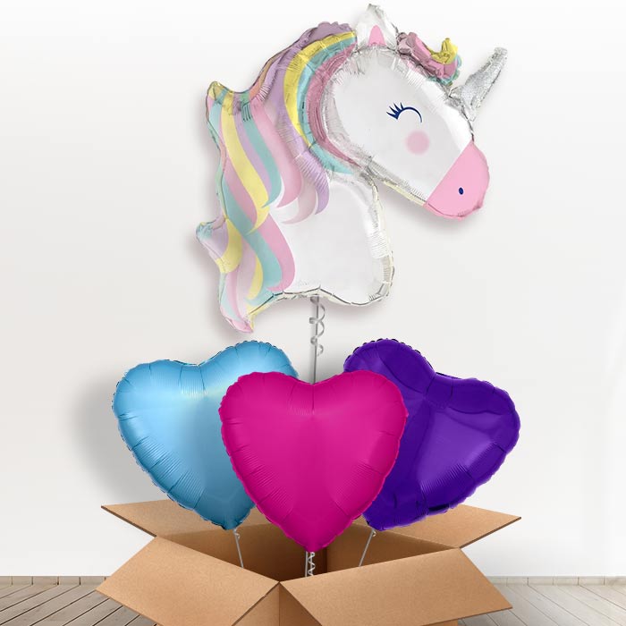 Giant Pastel Unicorn Helium Balloon in a Box - With 3 Plain Balloons | Party Save Smile