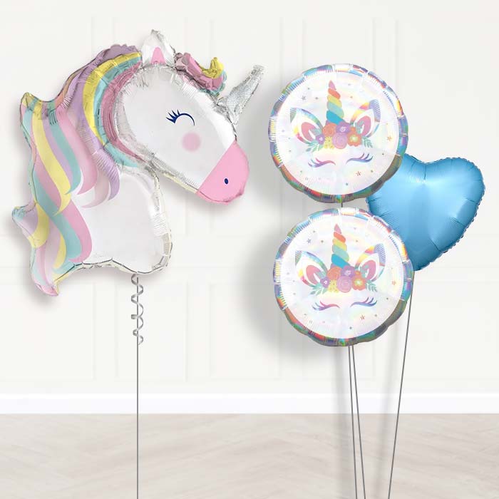 Pastel Unicorn Bouquet Balloons in a Box-Giant Balloon + 2 Themed Balloons + 1 Plain Balloon 