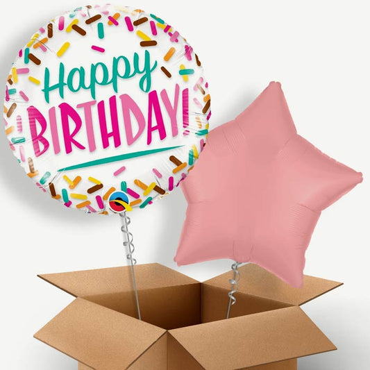 Happy Birthday Donut Sprinkles Helium Balloon Pair | Party Save Smile