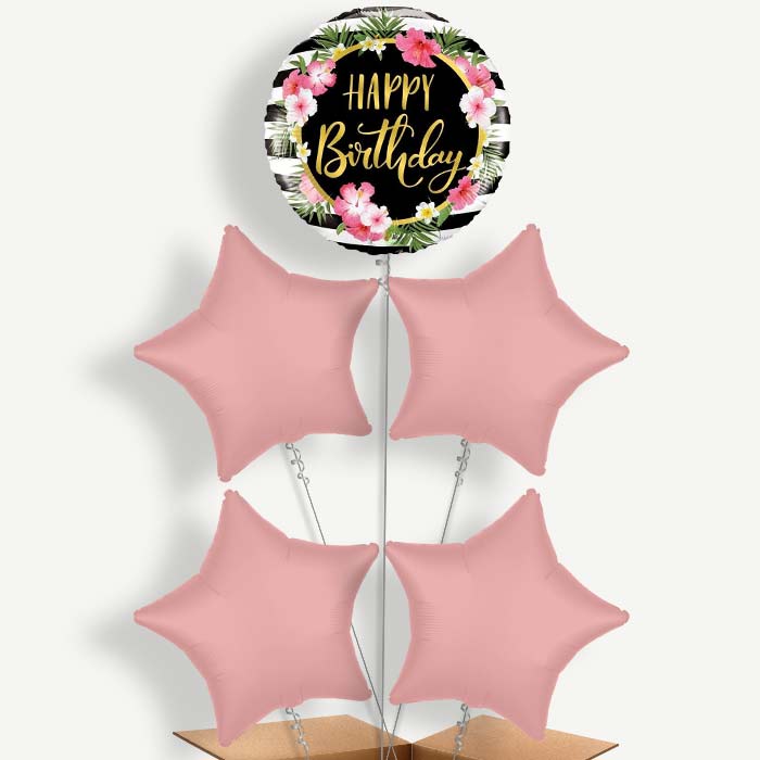 Floral Tropical Happy Birthday Helium Cluster Balloons | Party Save Smile