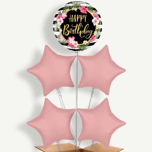 Floral Tropical Happy Birthday Helium Cluster Balloons | Party Save Smile