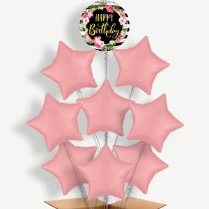 Floral Tropical Happy Birthday 9 Helium Balloon Bundle