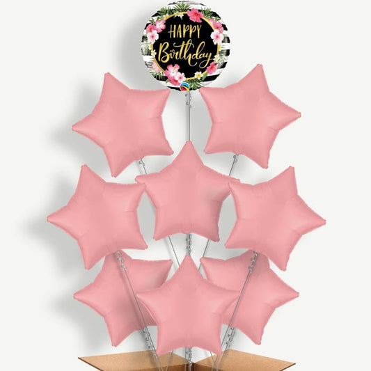 Floral Tropical Happy Birthday Helium Balloon Bundle | Party Save Smile
