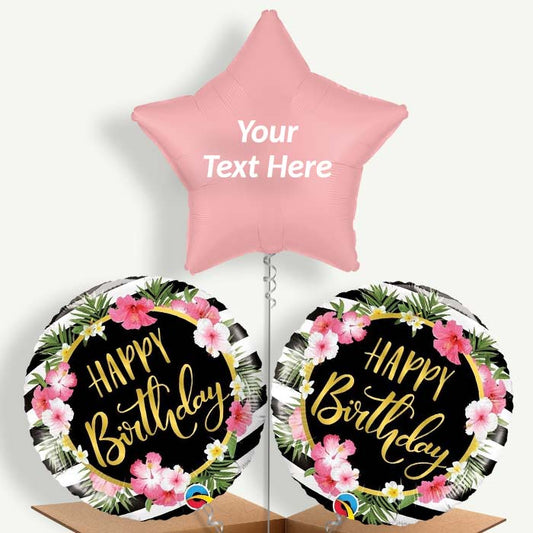 Personalisable Floral Tropical Happy Birthday Helium Balloons | Party Save Smile