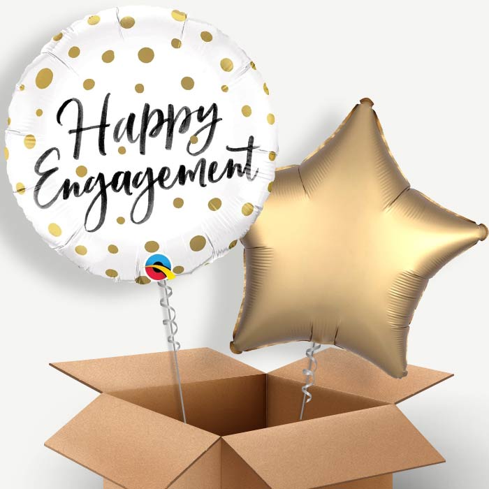 Happy Engagement (Gold Dots) Helium Balloon Pair | Party Save Smile