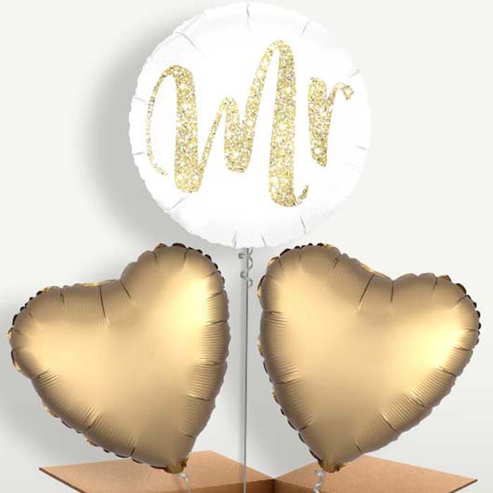 Gold & White Mr Wedding Trio Balloon Bunch | Party Save Smile