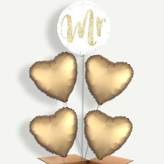 Gold & White Mr Wedding Helium Cluster Balloons | Party Save Smile
