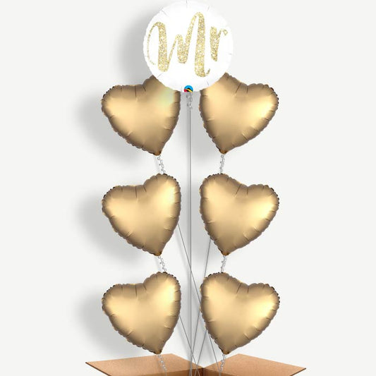 Gold & White Mr Wedding Helium Balloon Arrangement | Party Save Smile
