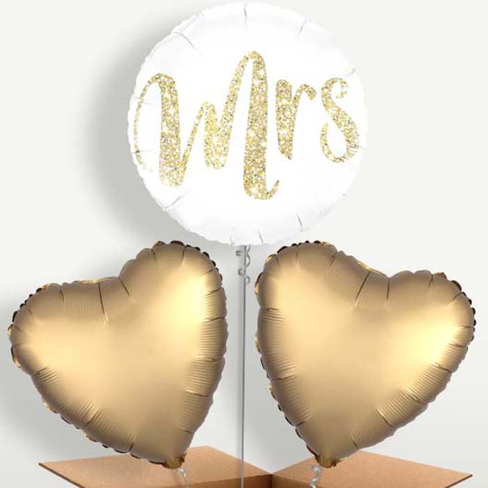 Gold & White Mrs Wedding Trio Balloon Bunch | Party Save Smile