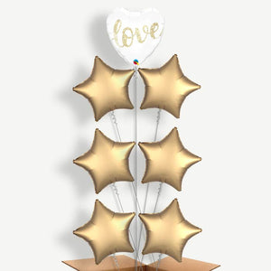 Glitter Heart Love 7 Balloon Arrangement Inflated with Helium