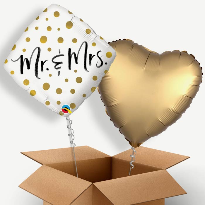 Mr and Mrs (Gold) Helium Balloon Pair | Party Save Smile