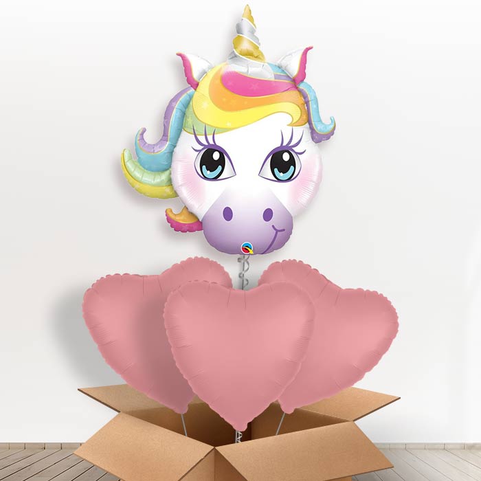 Large Unicorn Head Helium Balloon in a Box - With 3 Plain Balloons | Party Save Smile