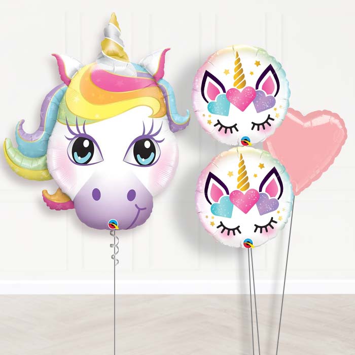 Magical Unicorn Balloon Bouquet in a Box-Giant Balloon + 2 Themed Balloons + 1 Plain Balloon 