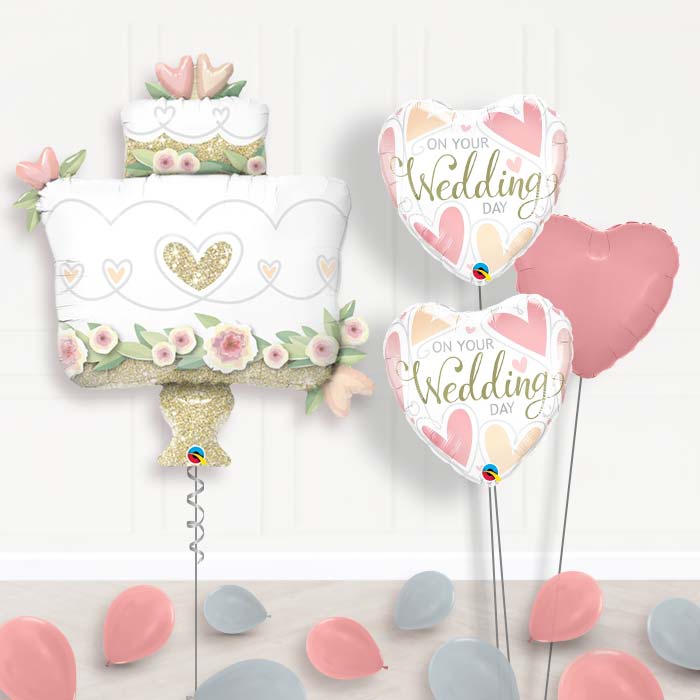 Wedding Balloon Displays in a Box - Cake-Giant Balloon + 2 Themed Balloons + 1 Plain Balloon + Mini Balloons 
