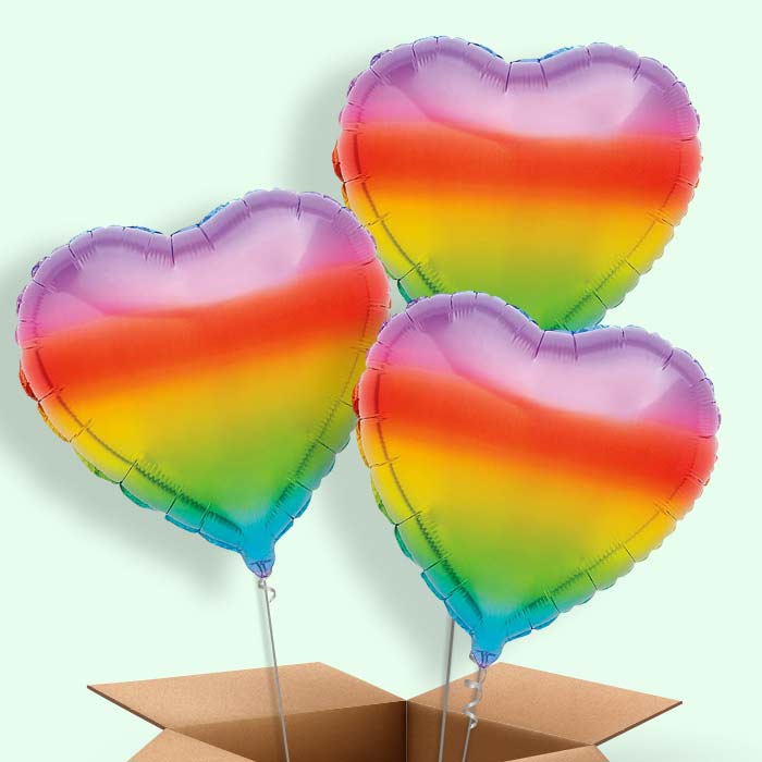 Ombre Rainbow Heart Helium Balloons Delivered - 3 Balloons | Party Save Smile