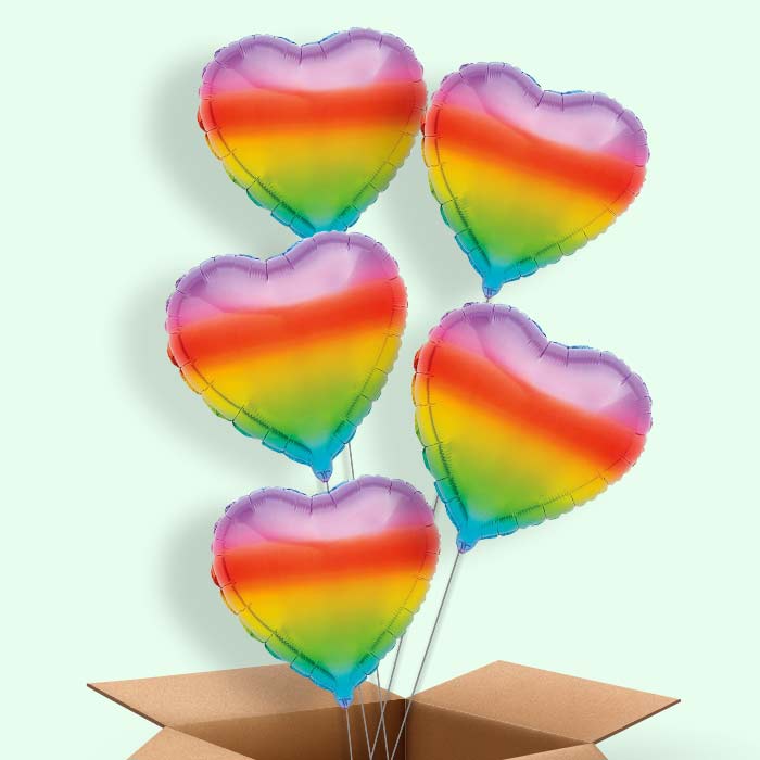 Ombre Rainbow Heart Helium Balloons Delivered - 5 Balloons | Party Save Smile