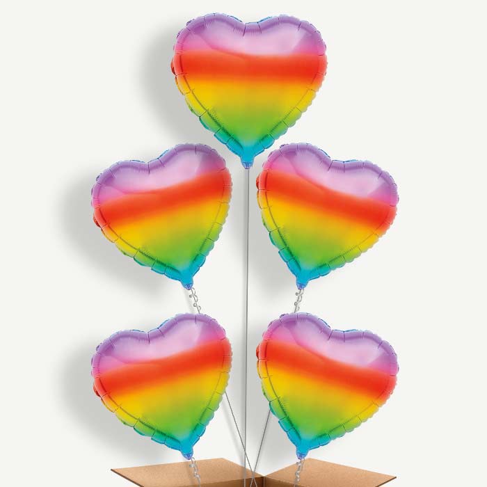 Ombre Rainbow Heart 5 Helium Cluster Balloons | Party Save Smile