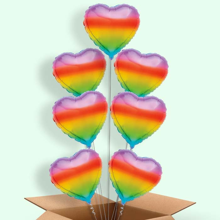 Ombre Rainbow Heart Helium Balloons Delivered - 7 Balloons | Party Save Smile