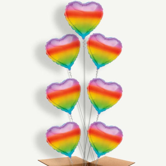 Ombre Rainbow Heart 7 Helium Balloon Arrangement | Party Save Smile