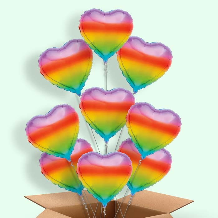 Ombre Rainbow Heart Helium Balloons Delivered - 9 Balloons | Party Save Smile