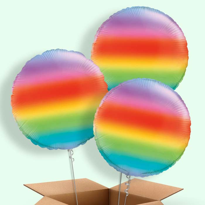 Ombre Rainbow Round Helium Balloons Delivered - 3 Balloons | Party Save Smile