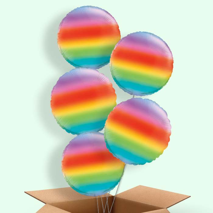 Ombre Rainbow Round Helium Balloons Delivered - 5 Balloons | Party Save Smile