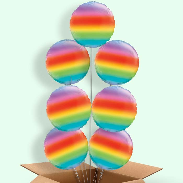 Ombre Rainbow Round Helium Balloons Delivered - 7 Balloons | Party Save Smile