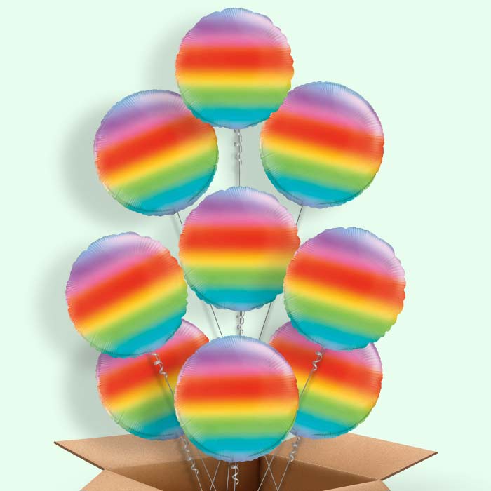 Ombre Rainbow Round Helium Balloons Delivered - 9 Balloons | Party Save Smile