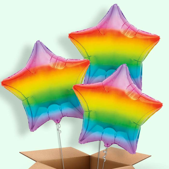 Ombre Rainbow Star Helium Balloons Delivered - 3 Balloons | Party Save Smile