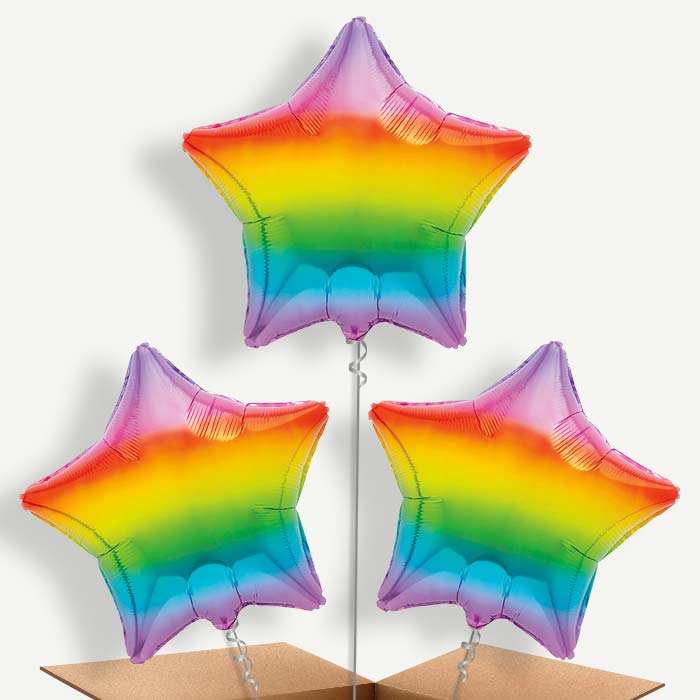 Ombre Rainbow Star Bunch of Balloons (Trio) | Party Save Smile
