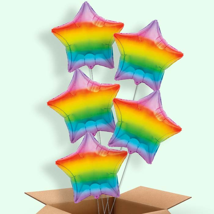 Ombre Rainbow Star Helium Balloons Delivered - 5 Balloons | Party Save Smile