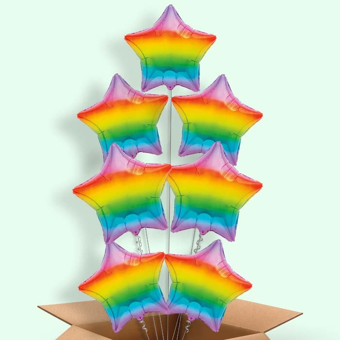 Ombre Rainbow Star Helium Balloons Delivered - 7 Balloons | Party Save Smile