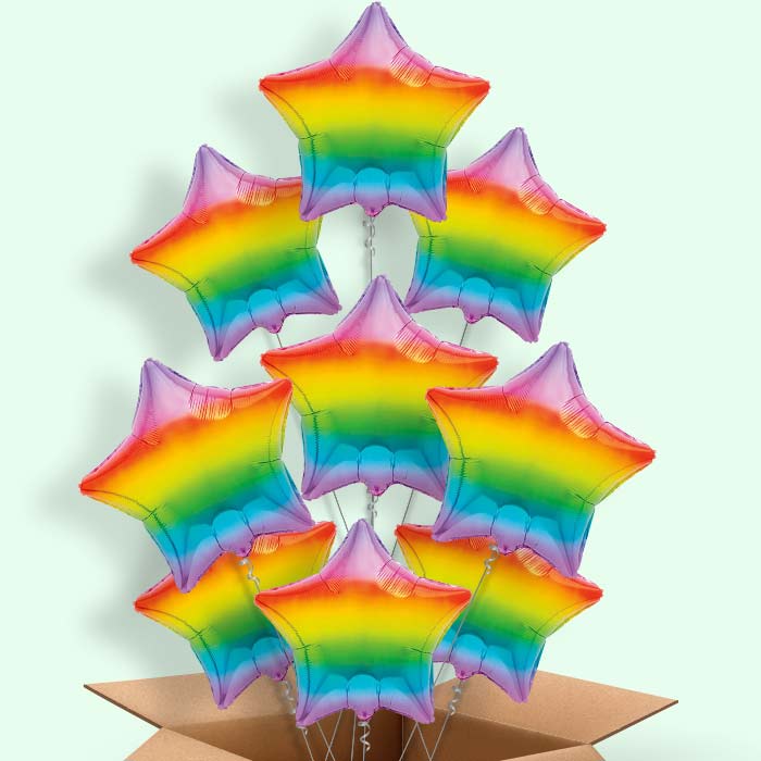 Ombre Rainbow Star Helium Balloons Delivered - 9 Balloons | Party Save Smile
