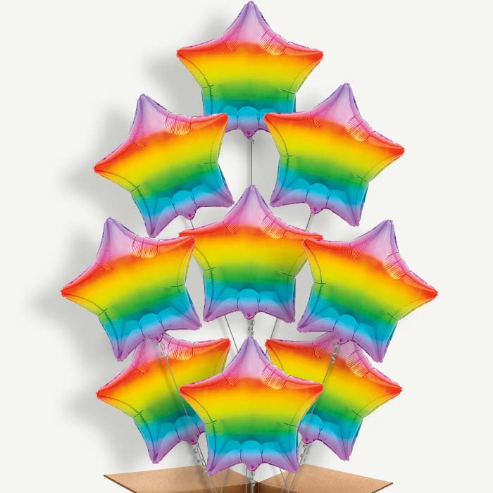 Ombre Rainbow Star 9 Helium Balloon Bundle | Party Save Smile