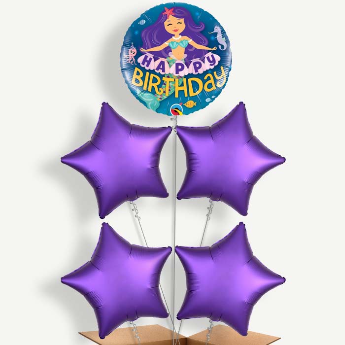 Happy Birthday Mermaid Balloon Cluster Inflated with Helium | Party Save Smile