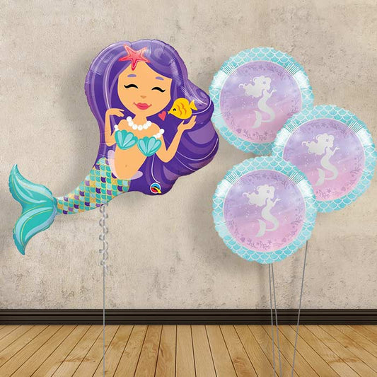 Mermaid Inflated Helium Balloons Delivered - Themed Bouquet | Party Save Smile