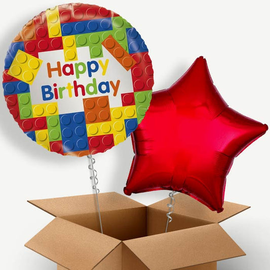 Building Blocks (Happy Birthday) Helium Balloon Duo | Party Save Smile