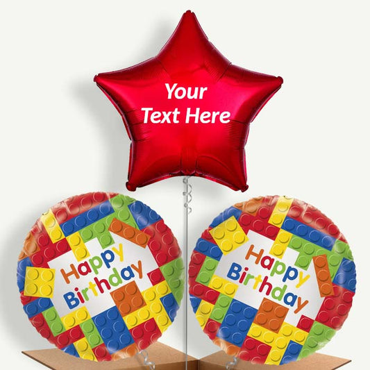 Personalisable Building Blocks Happy Birthday Helium Balloons | Party Save Smile