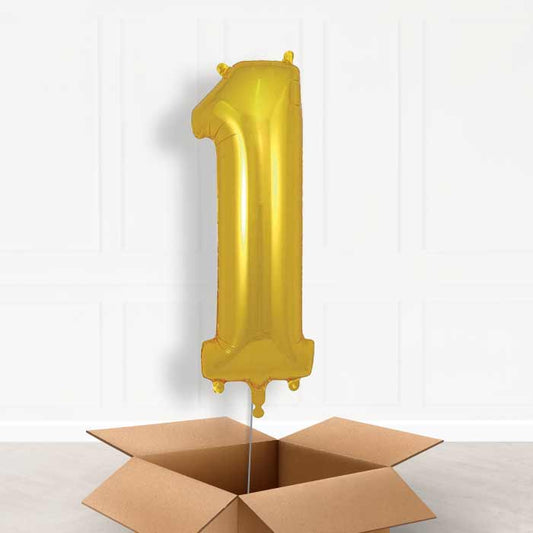 Gold Number 1 Helium Balloon in a Box - Giant Number | Party Save Smile
