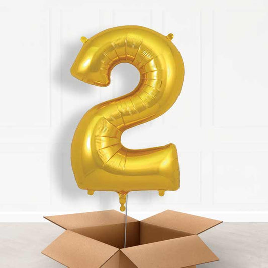 Gold Number 2 Helium Balloon in a Box - Giant Number | Party Save Smile