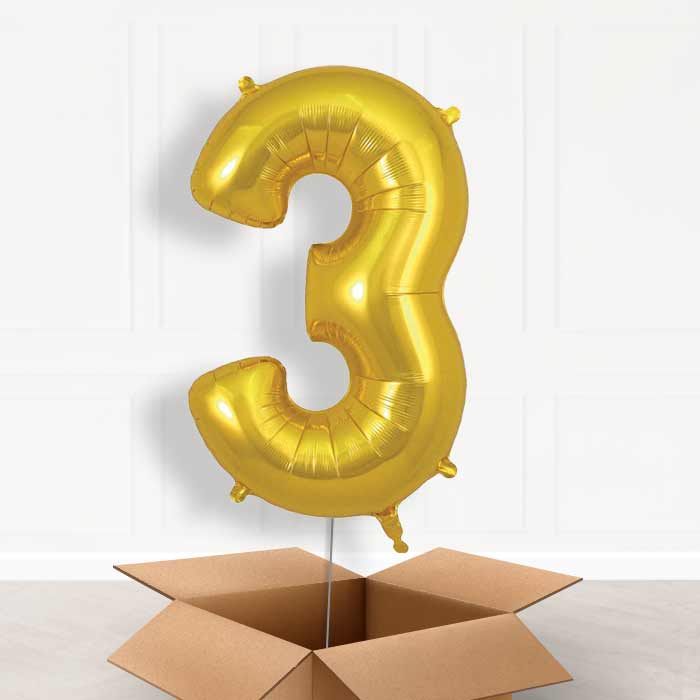 Gold Helium Filled Number Balloons 0-9 - Party Save Smile