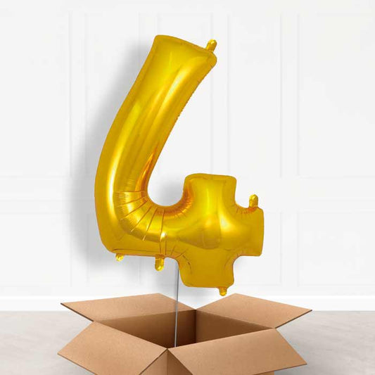 Gold Number 4 Helium Balloon in a Box - Giant Number | Party Save Smile