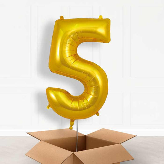 Gold Number 5 Helium Balloon in a Box - Giant Number | Party Save Smile