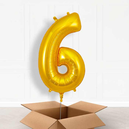 Gold Number 6 Helium Balloon in a Box - Giant Number | Party Save Smile