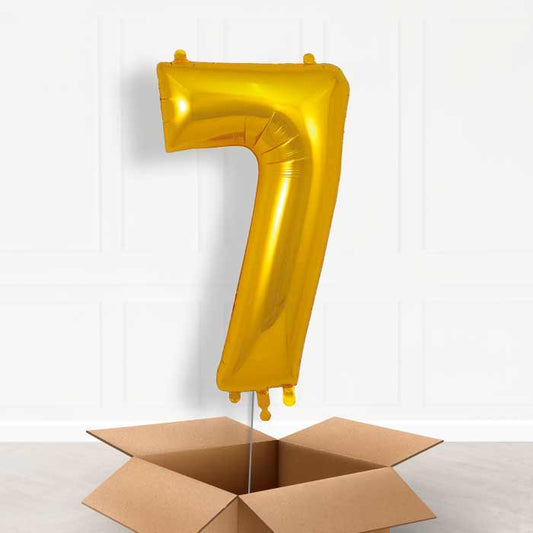 Gold Number 7 Helium Balloon in a Box - Giant Number | Party Save Smile